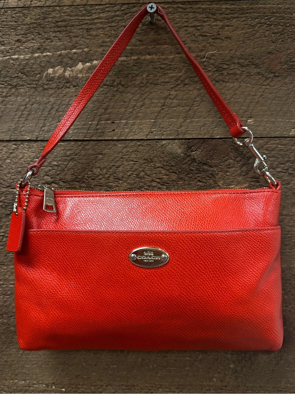 Coach Red Leather Shoulder Pouch with Silver Hardware